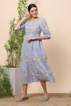 Kaveri_Blue Linen Thread Round Midi Dress _Online_at_Aza_Fashions