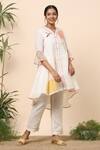 Buy_Kaveri_White Linen Leaf Print And Thread V Neck Kurta & Pant Set_at_Aza_Fashions