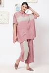 Buy Kaveri Pink Linen Embellishment Studs Collared Neck Top And Pant Set at Aza Fashions Buy_Kaveri_Pink Linen Embellishment Studs Collared Neck Top And Pant Set _at_Aza_Fashions