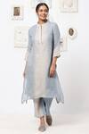 Buy Kaveri Blue Linen Studs Band Kurta And Pant Set at Aza Fashions Buy_Kaveri_Blue Linen Studs Band Kurta And Pant Set _at_Aza_Fashions