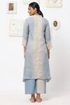 Shop Kaveri Blue Linen Studs Band Kurta And Pant Set at Aza Fashions Shop_Kaveri_Blue Linen Studs Band Kurta And Pant Set _at_Aza_Fashions