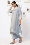 Kaveri Blue Linen Studs Band Kurta And Pant Set Online at Aza Fashions Kaveri_Blue Linen Studs Band Kurta And Pant Set _Online_at_Aza_Fashions