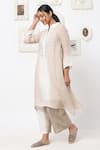 KAVERI_Beige Linen Embellishment Studs Band Kurta And Pant Set  _Online_at_Aza_Fashions