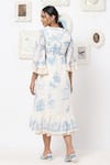 Shop_Kaveri_White Linen Floral V Neck Midi Dress _at_Aza_Fashions