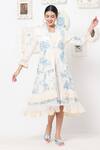 Shop Kaveri White Linen Floral Round Midi Dress With Jacket Online at Aza Fashions Shop_Kaveri_White Linen Floral Round Midi Dress With Jacket _Online_at_Aza_Fashions