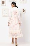 Shop Kaveri White Linen Floral Round Midi Dress With Jacket at Aza Fashions Shop_Kaveri_White Linen Floral Round Midi Dress With Jacket _at_Aza_Fashions