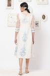 Shop_KAVERI_White Linen Print Floral High Neck Midi Dress  _at_Aza_Fashions