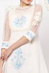 KAVERI_White Linen Print Floral High Neck Midi Dress  _at_Aza_Fashions