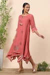Kaveri Pink Linen Crystals Round Layered Dress Online at Aza Fashions Kaveri_Pink Linen Crystals Round Layered Dress _Online_at_Aza_Fashions