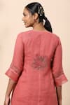 Kaveri Pink Linen Crystals Round Layered Dress at Aza Fashions Kaveri_Pink Linen Crystals Round Layered Dress _at_Aza_Fashions