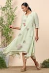 Kaveri Green Linen Crystals Round Layered Dress Online at Aza Fashions Kaveri_Green Linen Crystals Round Layered Dress _Online_at_Aza_Fashions