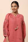 Buy Kaveri Pink Linen Crystals Notched Dress Online at Aza Fashions Buy_Kaveri_Pink Linen Crystals Notched Dress _Online_at_Aza_Fashions