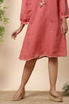 Shop Kaveri Pink Linen Crystals Notched Dress Online at Aza Fashions Shop_Kaveri_Pink Linen Crystals Notched Dress _Online_at_Aza_Fashions