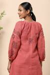 Kaveri Pink Linen Crystals Notched Dress at Aza Fashions Kaveri_Pink Linen Crystals Notched Dress _at_Aza_Fashions