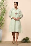 Buy Kaveri Green Linen Crystals Notched Dress at Aza Fashions Buy_Kaveri_Green Linen Crystals Notched Dress _at_Aza_Fashions