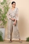 Buy_KAVERI_Beige Linen And Embroidery Butterfly V Neck Jumpsuit  _at_Aza_Fashions