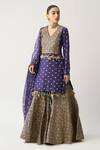 Buy_Itrh_Blue Silk Chanderi Bandhani V Neck Striped And Kurta Gharara Set_at_Aza_Fashions