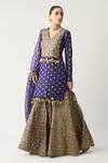 Itrh_Blue Silk Chanderi Bandhani V Neck Striped And Kurta Gharara Set_Online_at_Aza_Fashions