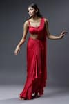 Buy_Astha Batra_Red Satin Georgette Embroidered Bead And Pleated Draped Saree Gown  _at_Aza_Fashions