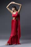 Shop_Astha Batra_Red Satin Georgette Embroidered Bead And Pleated Draped Saree Gown  _at_Aza_Fashions