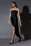 Buy_Astha Batra_Black Satin Georgette Plain Sweetheart Neck Pleated Draped Corset Gown  _at_Aza_Fashions