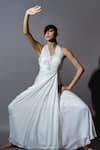 Buy_Astha Batra_White Satin Georgette Embroidered Sequin And Cutdana Pleated Drape Gown  _at_Aza_Fashions