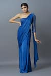 Buy_Astha Batra_Blue Satin Georgette Embroidered Sequin One Pleated Draped Saree Gown  _at_Aza_Fashions