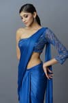 Astha Batra_Blue Satin Georgette Embroidered Sequin One Pleated Draped Saree Gown  _Online_at_Aza_Fashions