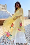 Anaya by Akruthi_Yellow Swiz Organza Hand Painted Dupatta _Online_at_Aza_Fashions