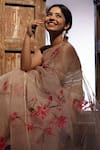 Buy_Anaya by Akruthi_Pink Swiz Organza Hand Painted Saree _Online_at_Aza_Fashions