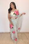 Anaya by Akruthi_Blue Swiz Organza Hand Painted Saree _Online_at_Aza_Fashions