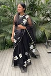 Buy_Anaya by Akruthi_Black Swiz Organza Hand Painted Saree _Online_at_Aza_Fashions