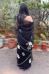 Shop_Anaya by Akruthi_Black Swiz Organza Hand Painted Saree _at_Aza_Fashions