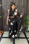 Buy_Anaya by Akruthi_Black Swiz Organza Hand Painted Saree _at_Aza_Fashions