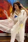 Buy_Anaya by Akruthi_White Swiz Organza Collared Neck Hand Painted Asymmetric Shirt _at_Aza_Fashions