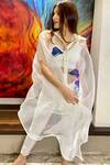 Anaya by Akruthi_White Swiz Organza Collared Neck Hand Painted Asymmetric Shirt _Online_at_Aza_Fashions