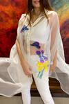 Shop_Anaya by Akruthi_White Swiz Organza Collared Neck Hand Painted Asymmetric Shirt _Online_at_Aza_Fashions