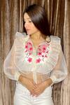 Shop_Anaya by Akruthi_White Swiz Organza Collared Neck Hand Painted Shirt _Online_at_Aza_Fashions