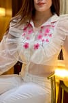 Anaya by Akruthi_White Swiz Organza Collared Neck Hand Painted Shirt _at_Aza_Fashions