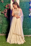 Buy_Aaryaa By Kashveen Kohli_White Georgette Thread And Mirror, Acrylic Round Embroidered Lehenga & Blouse Set _at_Aza_Fashions