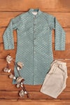 Shop_All Boy Couture_Green Cotton Silk Embroidered Thread Work Lucknowi Achkan And Pajama Set  _at_Aza_Fashions