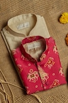 Buy_All Boy Couture_Pink Cotton Silk Printed Patola Nehru Jacket Kurta Set _at_Aza_Fashions