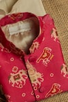 Shop_All Boy Couture_Pink Cotton Silk Printed Patola Nehru Jacket Kurta Set _at_Aza_Fashions