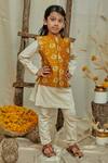 Buy_All Boy Couture_Yellow Chanderi, Cotton, Silk Patola Print Kurta Set With Nehru Jacket _at_Aza_Fashions