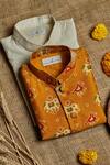 Shop_All Boy Couture_Yellow Chanderi, Cotton, Silk Patola Print Kurta Set With Nehru Jacket _at_Aza_Fashions