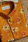 All Boy Couture_Yellow Chanderi, Cotton, Silk Patola Print Kurta Set With Nehru Jacket _Online_at_Aza_Fashions