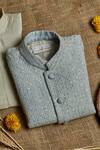 Shop_All Boy Couture_Blue Chanderi Sequins, Embroidery Nehru Jacket Kurta Set _at_Aza_Fashions