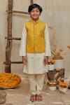 Buy_All Boy Couture_Yellow Chanderi Sequins Embroidered Kurta Set With Nehru Jacket _at_Aza_Fashions