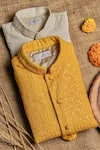 Shop_All Boy Couture_Yellow Chanderi Sequins Embroidered Kurta Set With Nehru Jacket _at_Aza_Fashions