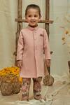 Buy_All Boy Couture_Pink Moss Scuba Printed Floral Solid Achkan And Pajama Set  _at_Aza_Fashions